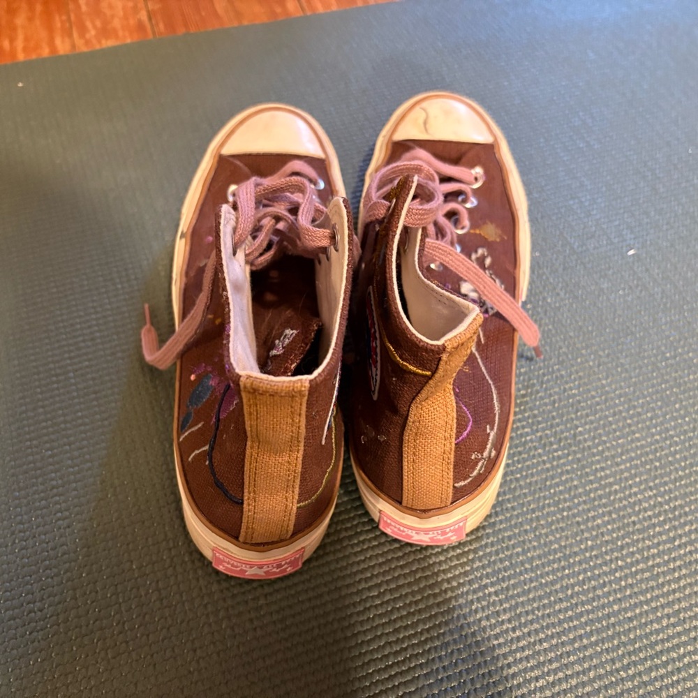 Brown High-Top Sneakers with Purple Accents - Picture 3 of 6